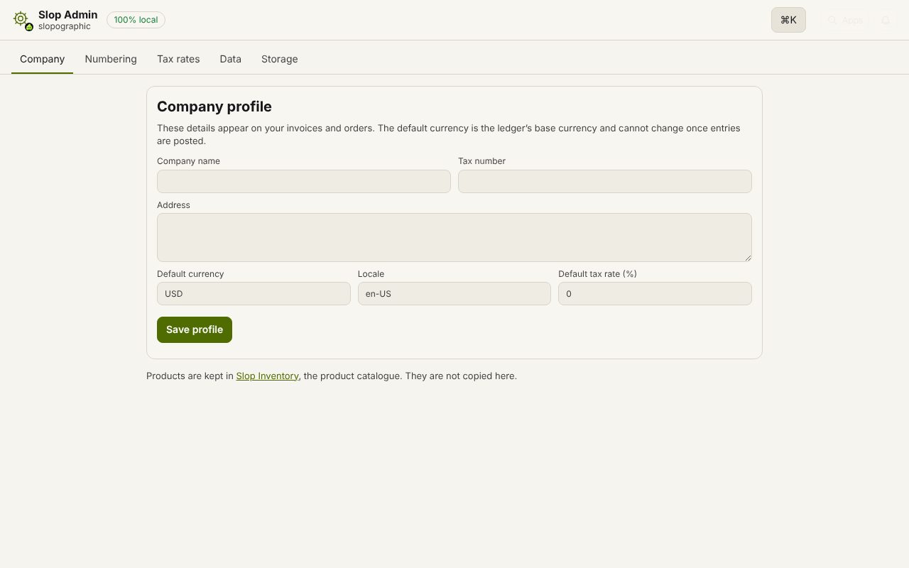 Slop Admin open in a browser