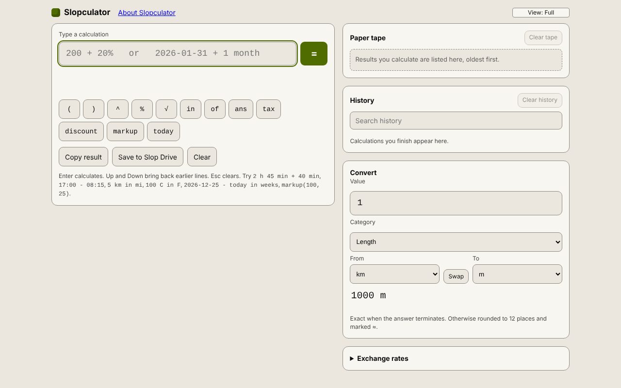 Slopculator open in a browser