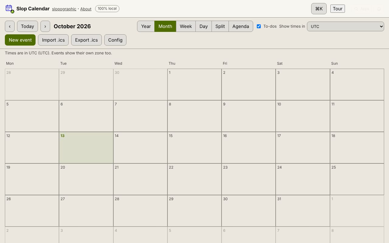 Slop Calendar open in a browser