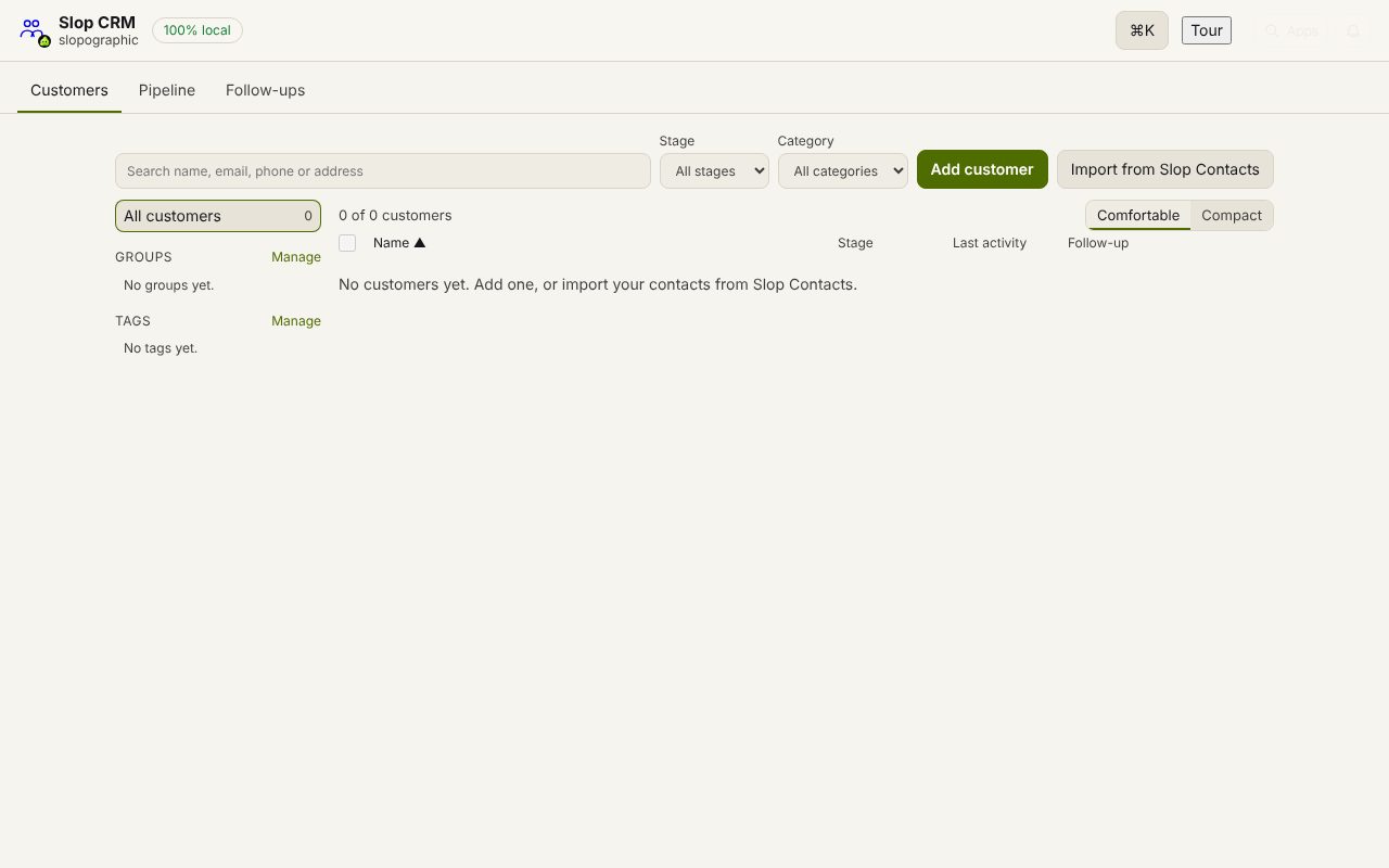 Slop CRM open in a browser