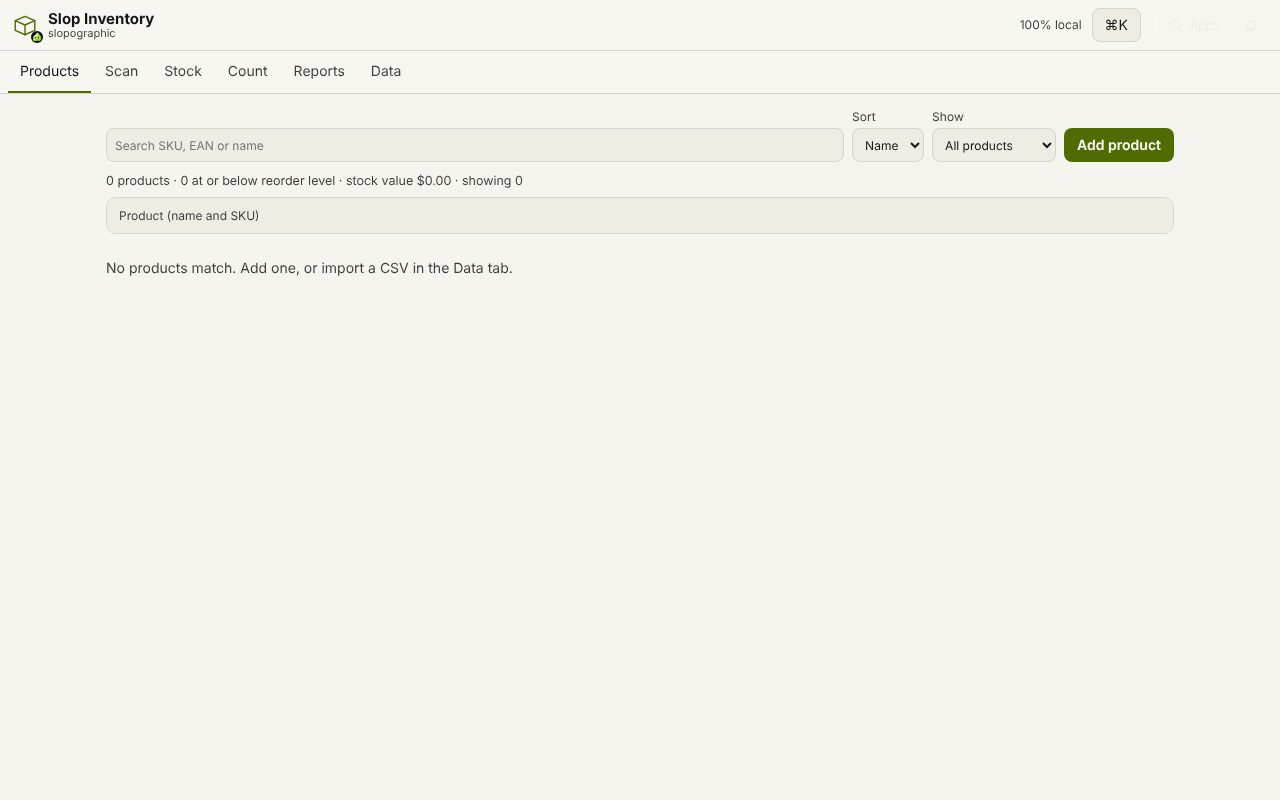 Slop Inventory open in a browser