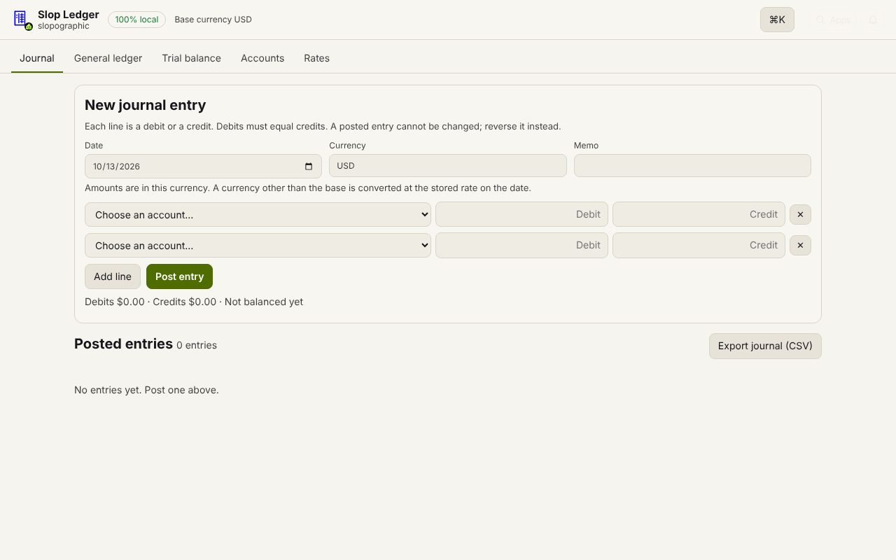 Slop Ledger open in a browser