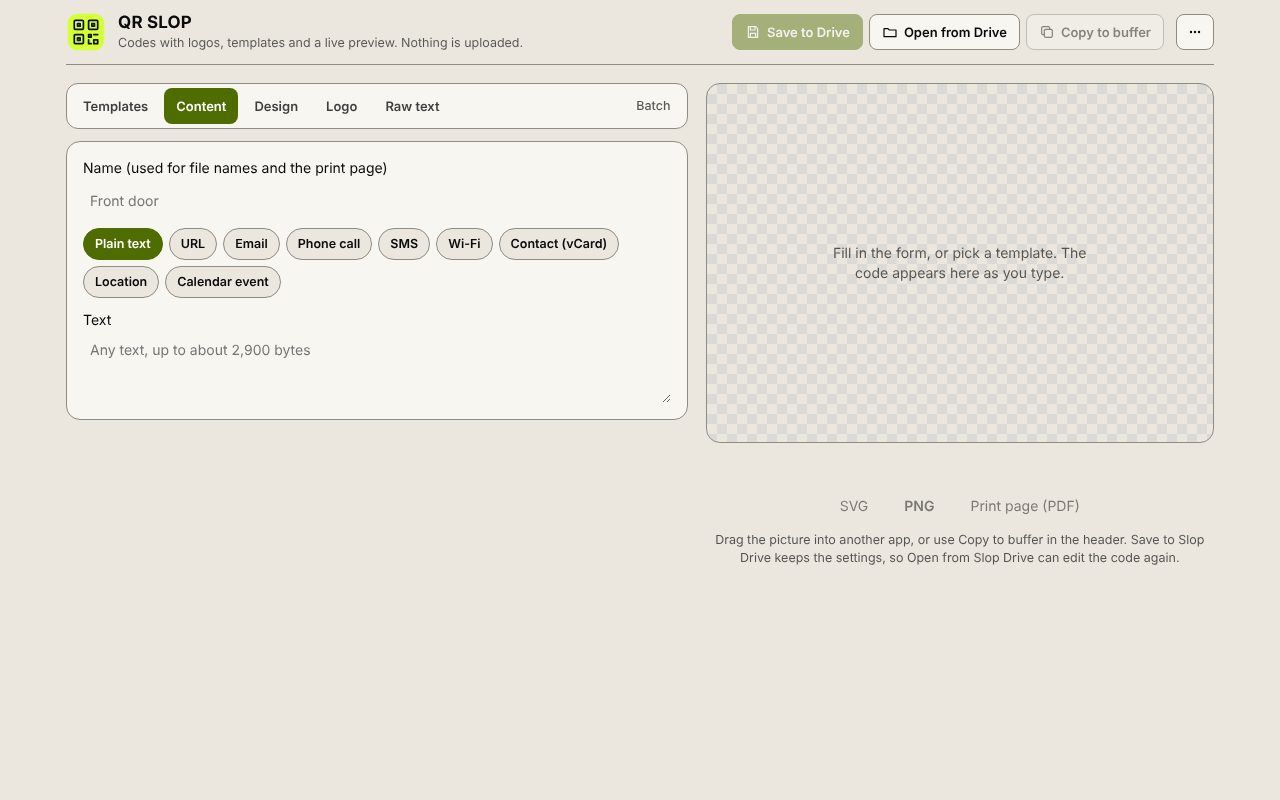 QR SLOP open in a browser